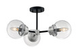 NUVO Lighting 60-7133 Axis, 3 Light, Semi-Flush Fixture, Matte Black Finish with Brushed Nickel Accents, Clear Glass