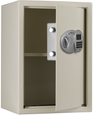 Amsec EST Series home safe, 3/4 front view, door open, interior shelf and locking bolts visible, tall variant