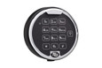 Sargent & Greenleaf Spartan Pivot Bolt Safe Lock, 3/4 angle view, bright chrome bezel, 12-button non-rotating keypad, S&G logo