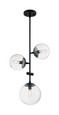 NUVO Lighting 60-7134 Sky, 3 Light, Pendant Fixture, Matte Black Finish, Clear Glass