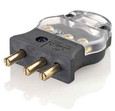 Leviton 20MP-CL 20 Amp, 125 Volt, 2-Pole, 3-Wire, Stage Pin Male Plug Set Screw Terminals - BLACK w/ CLEAR COVER