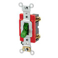 Leviton 1221-PLG 20 Amp, 120 Volt, Toggle Pilot Light - Illuminated ON - Req. Neutral Single-Pole AC Quiet Switch, Industrial Grade, Self Grounding, Back & Side Wired, - Green