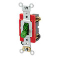 Leviton 1222-PLG 20 Amp, 120 Volt, Toggle Pilot Light - Illuminated ON - Req. Neutral Double-Pole AC Quiet Switch, Industrial Grade, Self Grounding, Back & Side Wired, - Green
