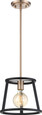 NUVO Lighting 60-6641 Chassis, 1-Light, Mini Pendant Fixture, Copper Brushed Brass Finish with Matte Black Frame