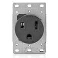 Leviton 5374 50 Amp, 250 Volt, NEMA 6-50R, 2P, 3W, Flush Mtg Receptacle, Straight Blade, Industrial Grade, Grounding, Side Wired, Steel Strap - Black