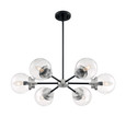 NUVO Lighting NUV-60-7136 Axis - 6 Light - Chandelier Fixture - Matte Black Finish with Brushed Nickel Accents - Clear Glass
