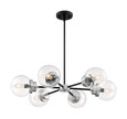 NUVO Lighting 60-7136 Axis, 6 Light, Chandelier Fixture, Matte Black Finish with Brushed Nickel Accents, Clear Glass