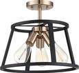 NUVO Lighting 60-6643 Chassis, 3 Light, Semi-Flush Mount Fixture, Copper Brushed Brass Finish with Matte Black Frame