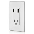 Leviton T5631-2W 3.6A USB Type-A/Type-A Wall Outlet Charger with 15A Tamper-Resistant Receptacle, White Leviton T5631-2W 3.6A USB Type-A/Type-A Wall Outlet Charger with 15A Tamper-Resistant Receptacle, White