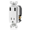 Leviton T5631-2W 3.6A USB Type-A/Type-A Wall Outlet Charger with 15A Tamper-Resistant Receptacle, White