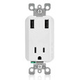 Leviton T5631-2W 3.6A USB Type-A/Type-A Wall Outlet Charger with 15A Tamper-Resistant Receptacle, White Leviton T5631-2W 3.6A USB Type-A/Type-A Wall Outlet Charger with 15A Tamper-Resistant Receptacle, White