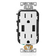 Leviton T5632-SW 3.6A USB Type-A/Type-A Wall Outlet Charger with 15A Tamper-Resistant Receptacles, White