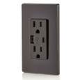 Leviton T5633-B 5.1A USB Type A/Type-C Wall Outlet Charger with 15A Tamper-Resistant Outlet, Brown