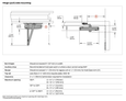LCN 1250 hinge pull-side mounting diagram with dimension callouts for reveal, top rail, clearance, and maximum opening