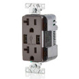 Leviton T5832-B 3.6A USB Type-A/Type-A Wall Outlet Charger with 20A Tamper-Resistant Receptacles, Brown