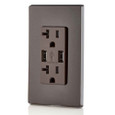 Leviton T5832-B 3.6A USB Type-A/Type-A Wall Outlet Charger with 20A Tamper-Resistant Receptacles, Brown