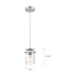 NUVO Lighting 60-6736 Antebellum, 1-Light, Mini Pendant Fixture, Brushed Nickel Finish with Clear Glass