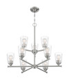 NUVO Lighting NUV-60-7189 Bransel - 9 Light - Chandelier Fixture - Brushed Nickel Finish with Clear Seeded Glass