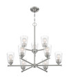 NUVO Lighting 60-7189 Bransel, 9 Light, Chandelier Fixture, Brushed Nickel Finish with Clear Seeded Glass