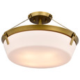 NUVO Lighting 60-7752 Rowen 4-Light Semi Flush, Natural Brass Finish, Etched White Glass