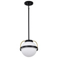 NUVO Lighting 60-7773 Lakeshore 1-Light Small Pendant, Matte Black & Natural Brass Finish, White Opal Glass