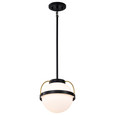NUVO Lighting 60-7773 Lakeshore 1-Light Small Pendant, Matte Black & Natural Brass Finish, White Opal Glass
