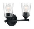 NUVO Lighting 60-7282 Bransel, 2 Light, Vanity Fixture, Matte Black Finish with Clear Seeded Glass