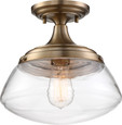 NUVO Lighting 60-6797 Kew, 1-Light, Semi-Flush Fixture, Burnished Brass Finish with Clear Glass
