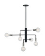 NUVO Lighting 60-7354 Ryder, 6 Light, Chandelier Fixture, Black Finish with Polished Nickel Sockets