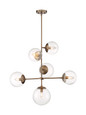 NUVO Lighting 60-7125 Sky, 6 Light, Pendant Fixture, Burnished Brass Finish, Clear Glass