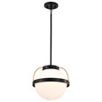 NUVO Lighting 60-7775 Lakeshore 1-Light Large Pendant, Matte Black & Natural Brass Finish, White Opal Glass