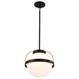 NUVO Lighting 60-7775 Lakeshore 1-Light Large Pendant, Matte Black & Natural Brass Finish, White Opal Glass
