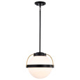 NUVO Lighting 60-7775 Lakeshore 1-Light Large Pendant, Matte Black & Natural Brass Finish, White Opal Glass