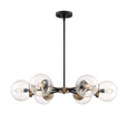NUVO Lighting NUV-60-7126 Axis - 6 Light - Chandelier Fixture - Matte Black Finish with Brass Accents - Clear Glass