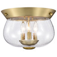 NUVO Lighting 60-7807 Boliver 3 Light Flush Mount, Vintage Brass Finish, Clear Seeded Glass