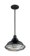NUVO Lighting 60-7004 Newbridge, 1-Light, Large Pendant Fixture, Gloss Black Finish with Silver and Textured Black Accents