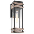 NUVO Lighting 60-7541 Homestead, 1-Light, Medium Wall Lantern, Matte Black & Wood Finish with Clear Seeded Glass