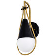 NUVO Lighting 60-7901 Admiral 1-Light Wall Sconce, Matte Black and Natural Brass Finish, White Opal Glass