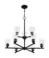 NUVO Lighting 60-7289 Bransel, 9 Light, Chandelier Fixture, Matte Black Finish with Clear Seeded Glass