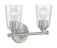 NUVO Lighting 60-7182 Bransel, 2 Light, Vanity Fixture, Brushed Nickel Finish with Clear Seeded Glass