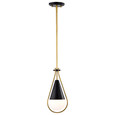 NUVO Lighting 60-7903 Admiral 1-Light Pendant, 10in, Matte Black and Natural Brass Finish, White Opal Glass