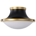 NUVO Lighting 60-7905 Lafayette 1-Light Flush Mount Fixture, 14in, Matte Black Finish with Natural Brass Accents and White Opal Glass