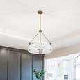 NUVO Lighting 60-7691 Halter, 4-Light Pendant, Medium Base, 60W -Natural Brass Finish, White Fabric Shade