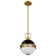 NUVO Lighting 60-7876 Everton 1-Light Pendant, 10in, Matte Black & Brass Finish, Etched Opal Glass