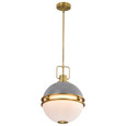 NUVO Lighting 60-7877 Everton 2 Light Pendant, 14in, Matte Gray and Brass Finish, Etched Opal Glass