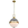 NUVO Lighting 60-7877 Everton 2 Light Pendant, 14in, Matte Gray and Brass Finish, Etched Opal Glass