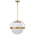 NUVO Lighting 60-7785 Lakeshore 1-Light Large Pendant, Natural Brass Finish, White Opal Glass