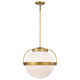 NUVO Lighting 60-7785 Lakeshore 1-Light Large Pendant, Natural Brass Finish, White Opal Glass