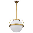 NUVO Lighting 60-7785 Lakeshore 1-Light Large Pendant, Natural Brass Finish, White Opal Glass