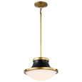 NUVO Lighting 60-7907 Lafayette 1-Light Pendant, 14in, Matte Black Finish with Natural Brass Accents and White Opal Glass